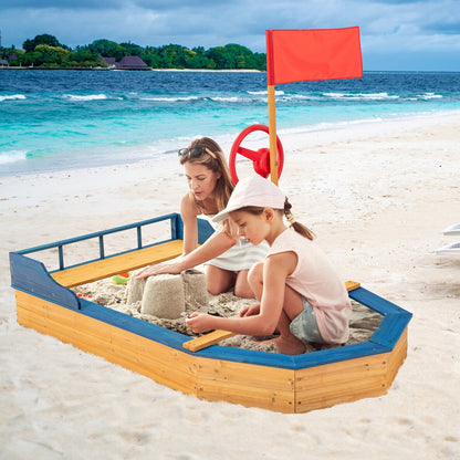 Kids' Pirate Boat Sandbox with Flag and Rudder