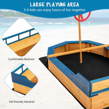 Kids' Pirate Boat Sandbox with Flag and Rudder