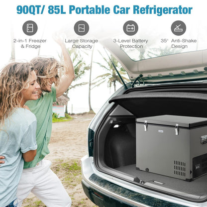 90 QT Portable Car Refrigerator Freezer with Compressor-Gray