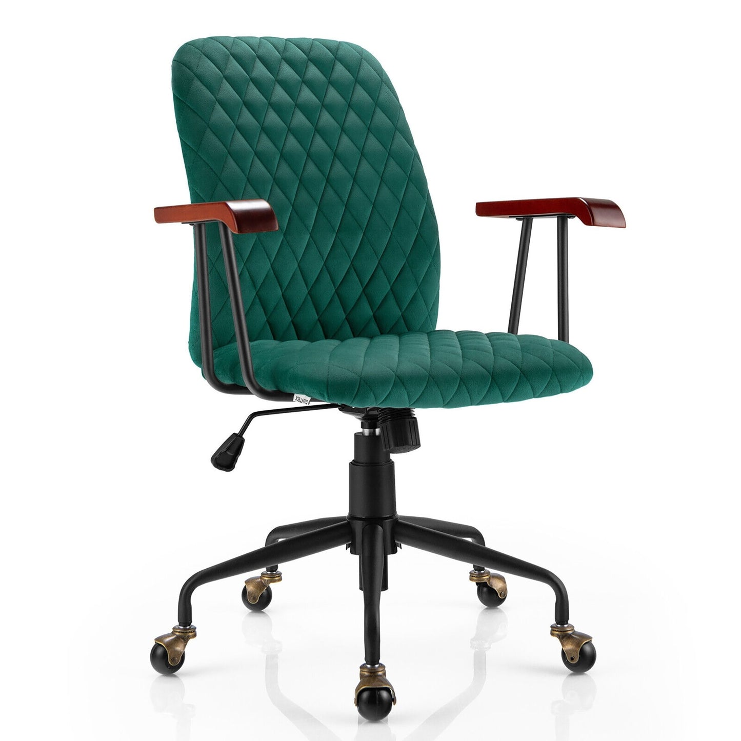 Velvet Home Office Chair with Wooden Armrest-Beige