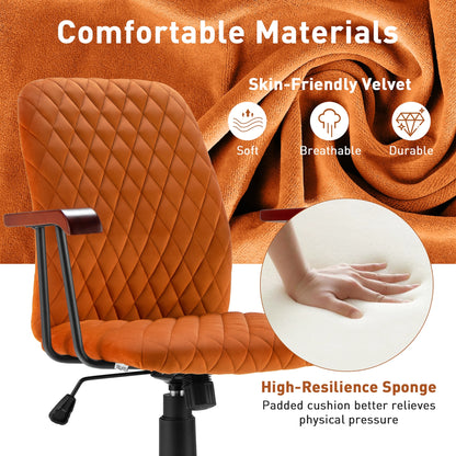 Velvet Home Office Chair with Wooden Armrest Orange