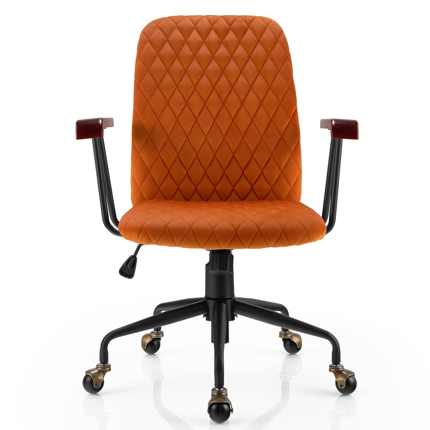 Velvet Home Office Chair with Wooden Armrest Orange