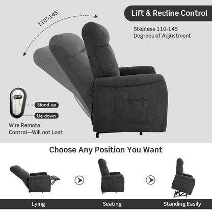 Power Lift Recliner Chair with Remote Control for Elderly-Gray