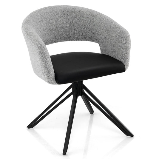 Modern Swivel Accent Chair Armchair with Sherpa Covered Back PU Seat and Steel Legs-Black