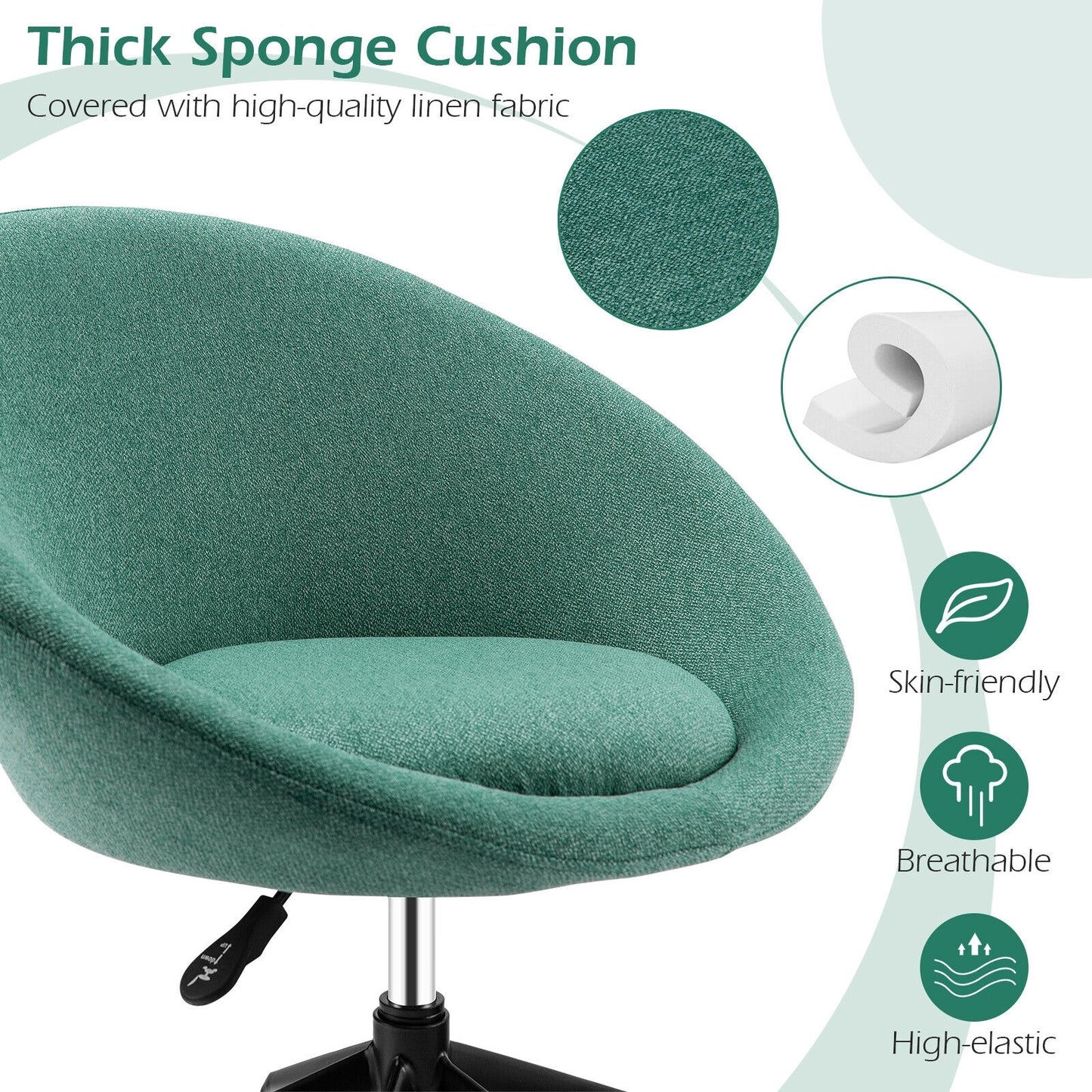 Adjustable Swivel Accent Chair Vanity Chair with Round Back-Green