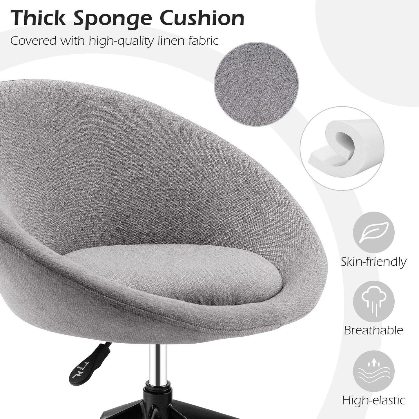 Adjustable Swivel Accent Chair Vanity Chair with Round Back-Gray