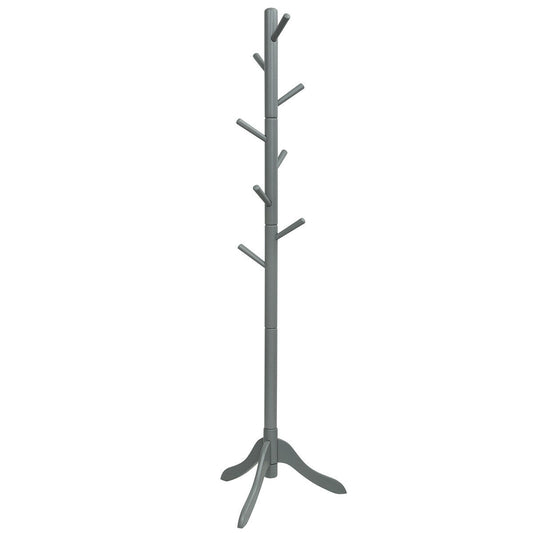Adjustable Wooden Tree Coat Rack with 8 Hooks-Gray