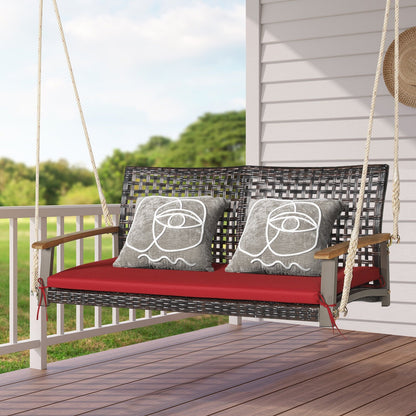 2-Person Rattan Hanging Porch Swing Chair-Black