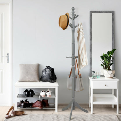 Adjustable Free Standing Wooden Coat Rack-Gray