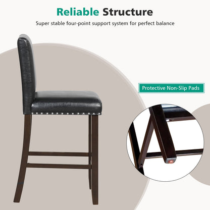 Set of 2 PVC Leather Bar Stools with Back for Kitchen Island