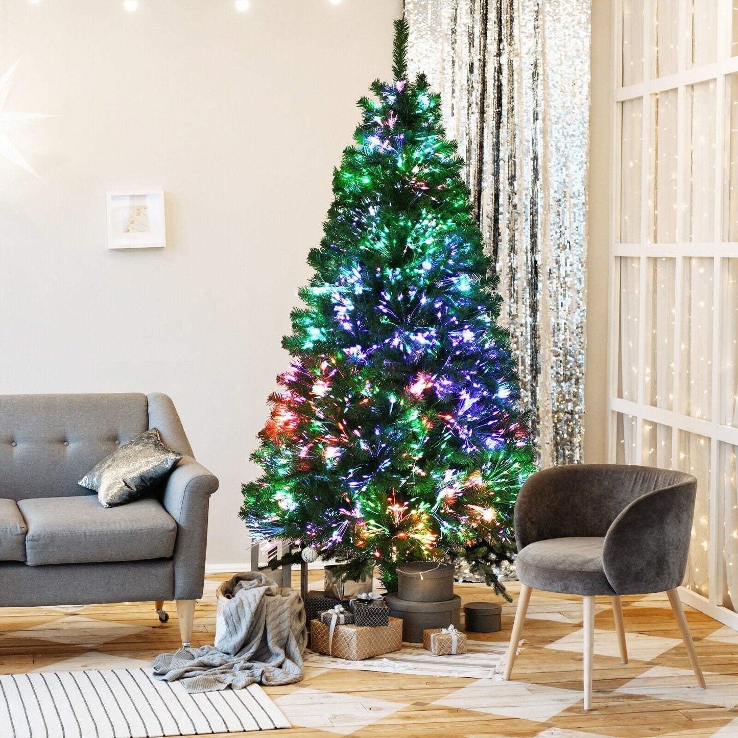 Pre-lit Multi-Colored Fiber Optic Spruce Artificial Christmas Tree-5 ft