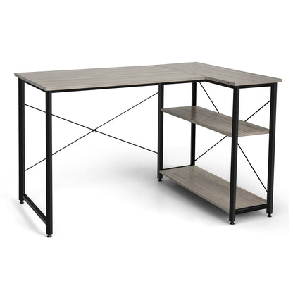 48 Inch Reversible L Shaped Computer Desk with Adjustable Shelf-Gray
