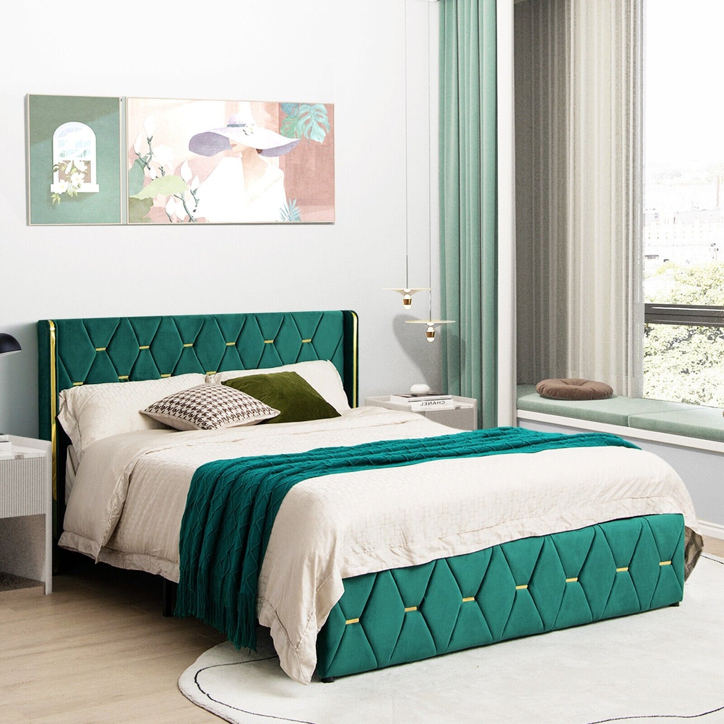 Queen/Full Size Upholstered Platform Bed Frame with Adjustable Headboard-Full Size