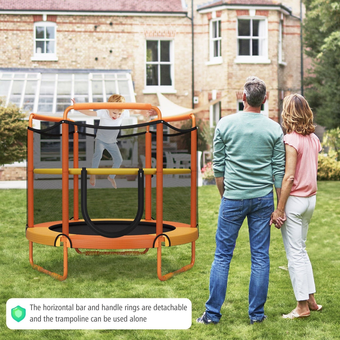 5 Feet Kids 3-in-1 Game Trampoline with Enclosure Net Spring Pad-Blue