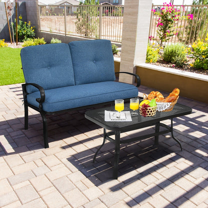 2 Pieces Patio Loveseat Bench Table Furniture Set with Cushioned Chair-Beige