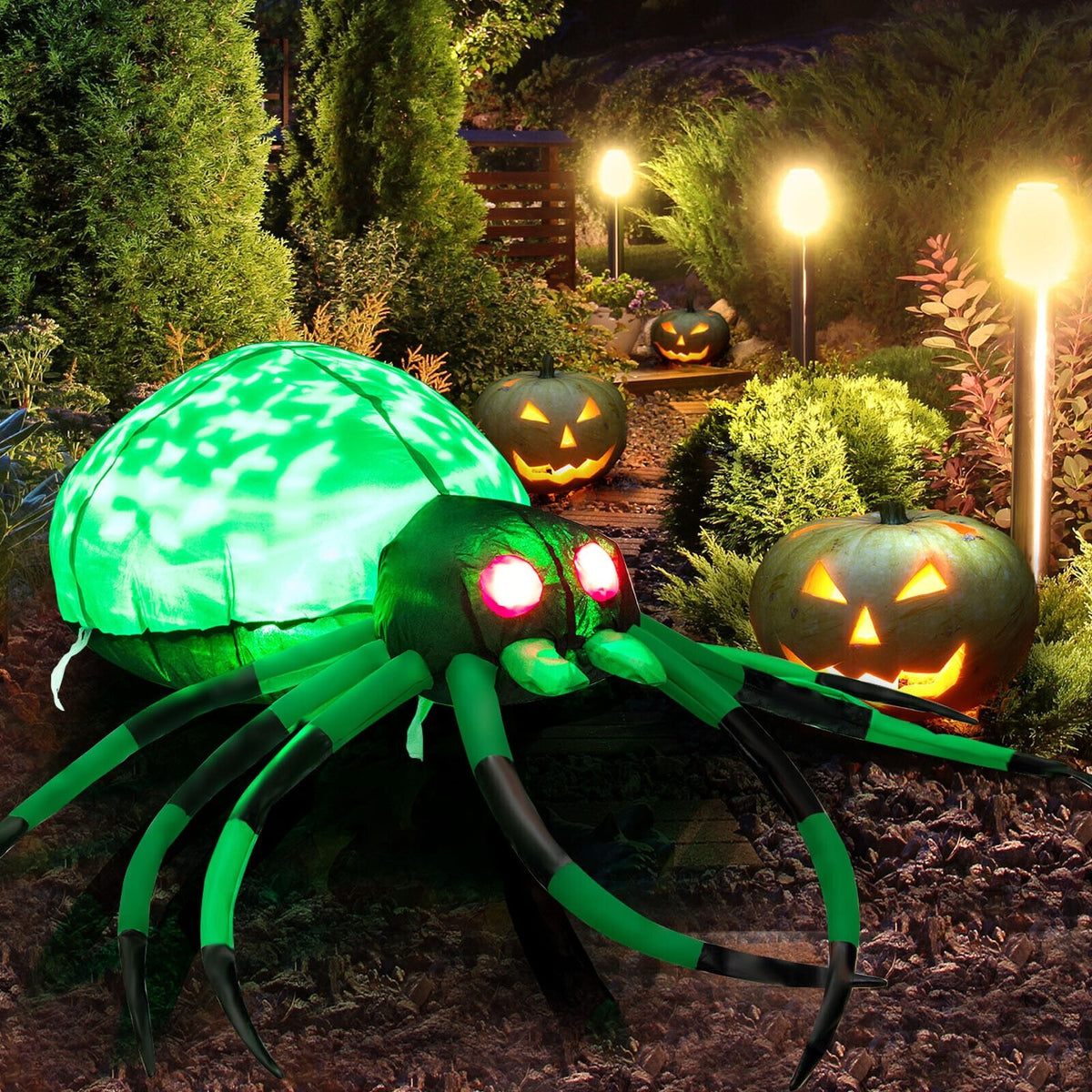 5-foot Halloween inflatable Creepy Spider with cobwebs and LEDs, festive holiday decor by Wilsons Home Store