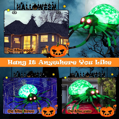 5-foot long Halloween inflatable creepy spider with cobwebs and LED lights, spooky holiday outdoor yard decor