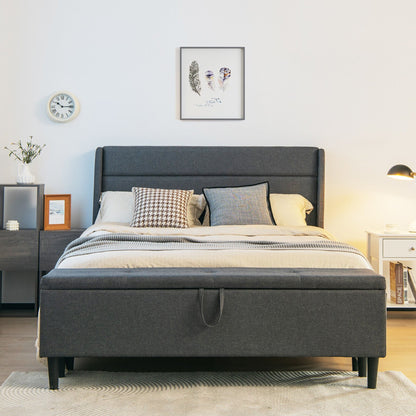 Full/Queen Size Upholstered Platform Bed Frame with Storage Ottoman-Full Size