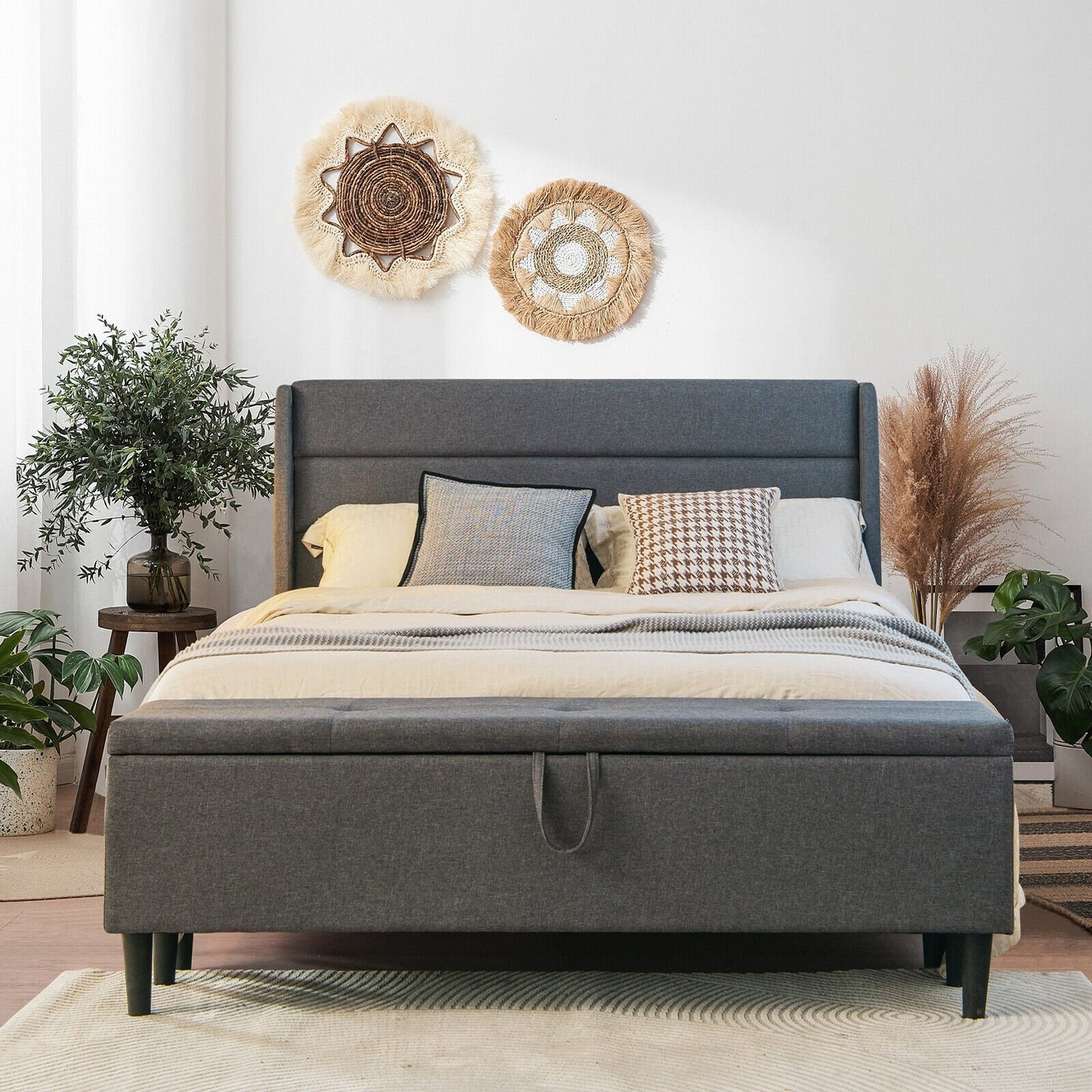 Full/Queen Size Upholstered Platform Bed Frame with Storage Ottoman-Full Size