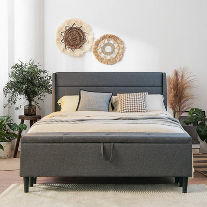 Full/Queen Size Upholstered Platform Bed Frame with Storage Ottoman-Full Size