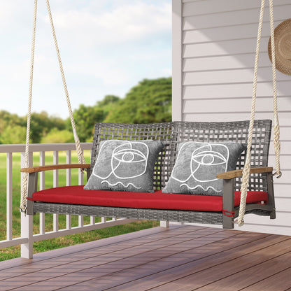 2-Person Patio Wicker Hanging Swing Chair-Black