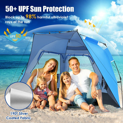 Easy Pop Up Beach Tent UPF 50+ Portable Sun Shelter-Blue for 3-4 Person