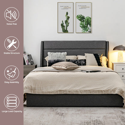 Upholstered Platform Bed Frame with 3 Storage Drawers-Queen Size
