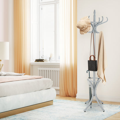 Wood Standing Hat Coat Rack with Umbrella Stand-Gray