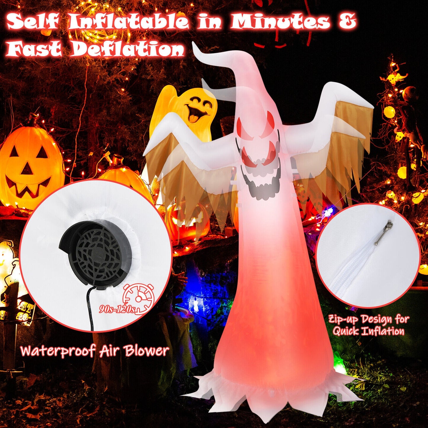 6 Feet Halloween Inflatable Ghost Quick Blow up Halloween Décor with LED Lights