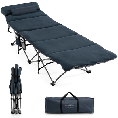 Folding Retractable Travel Camping Cot with Mattress and Carry Bag-Blue