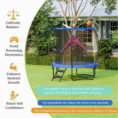 8 Feet Recreational Trampoline with Basketball Hoop and Net Ladder
