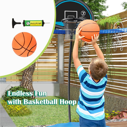 8 Feet Recreational Trampoline with Basketball Hoop and Net Ladder