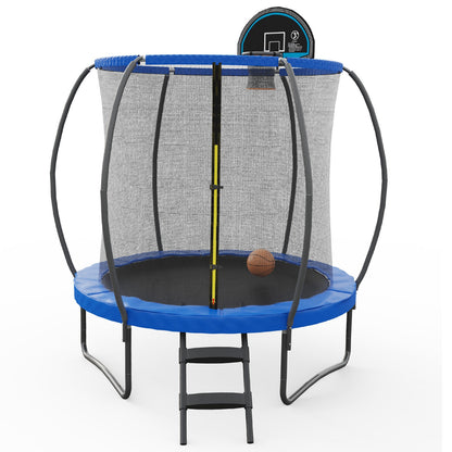 8 Feet Recreational Trampoline with Basketball Hoop and Net Ladder