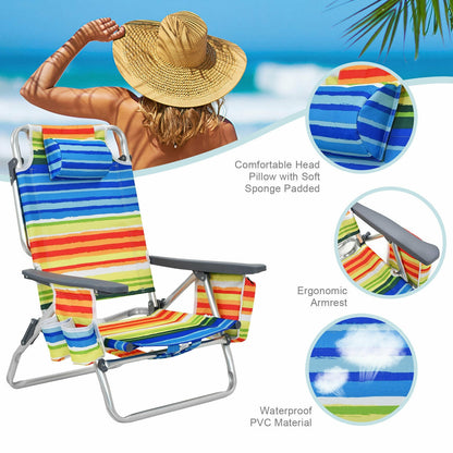 4-Pack 5-Position Outdoor Folding Backpack Beach Reclining Chair with Pillow-Yellow