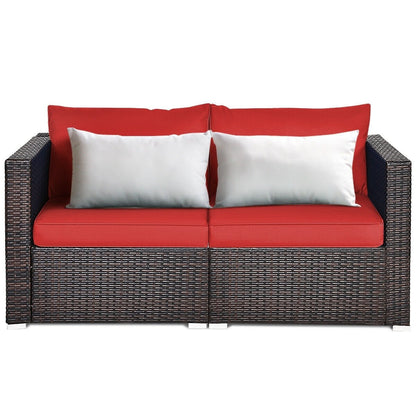 2 Pieces Patio Rattan Sectional Conversation Sofa Set-Beige