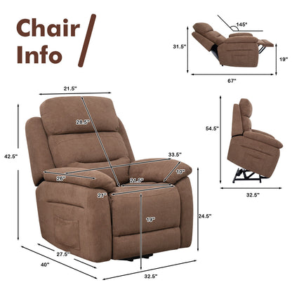 Power Lift Recliner Sofa with Side Pocket and Remote Control-Brown