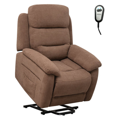 Power Lift Recliner Sofa with Side Pocket and Remote Control-Brown