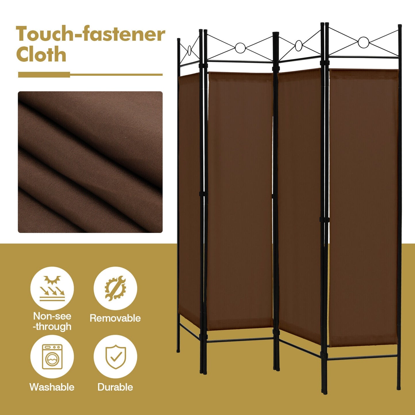 6 Feet 4-Panel Folding Freestanding Room Divider-Brown