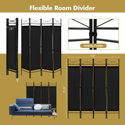 6 Feet 4-Panel Folding Freestanding Room Divider-Black