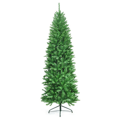 7 Feet PVC Hinged Pre-lit Artificial Fir Pencil Christmas Tree with 150 Lights-7 ft