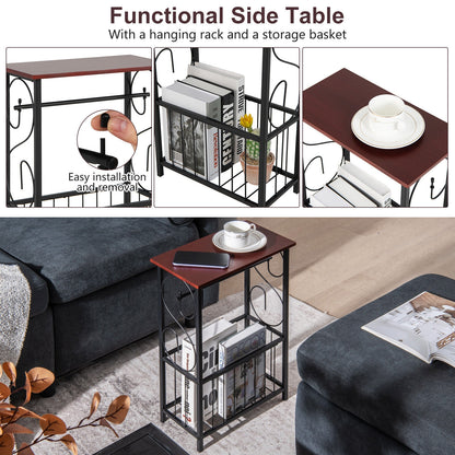 Side Sofa Narrow Table with Removable Paper Holder for Living Room-Brown