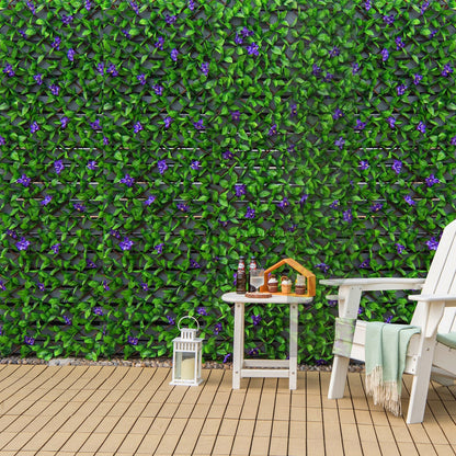 4 Pieces Expandable Faux Ivy Privacy Screen Fence Panel Pack with Flower-Purple