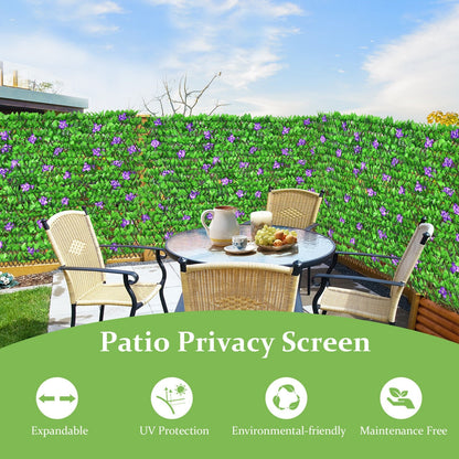 4 Pieces Expandable Faux Ivy Privacy Screen Fence Panel Pack with Flower-Purple