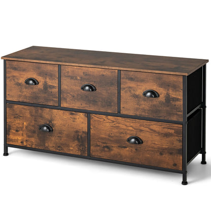 Dresser Organizer with 5 Drawers and Wooden Top-Rustic Brown