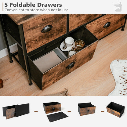 Dresser Organizer with 5 Drawers and Wooden Top-Rustic Brown