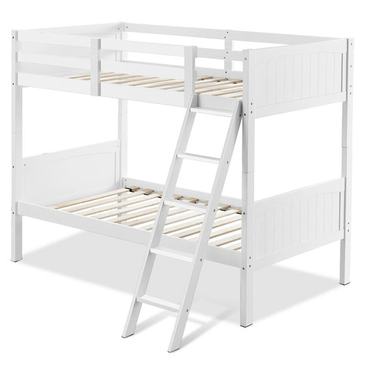 Twin Size Wooden Bunk Beds Convertible 2 Individual Beds-White