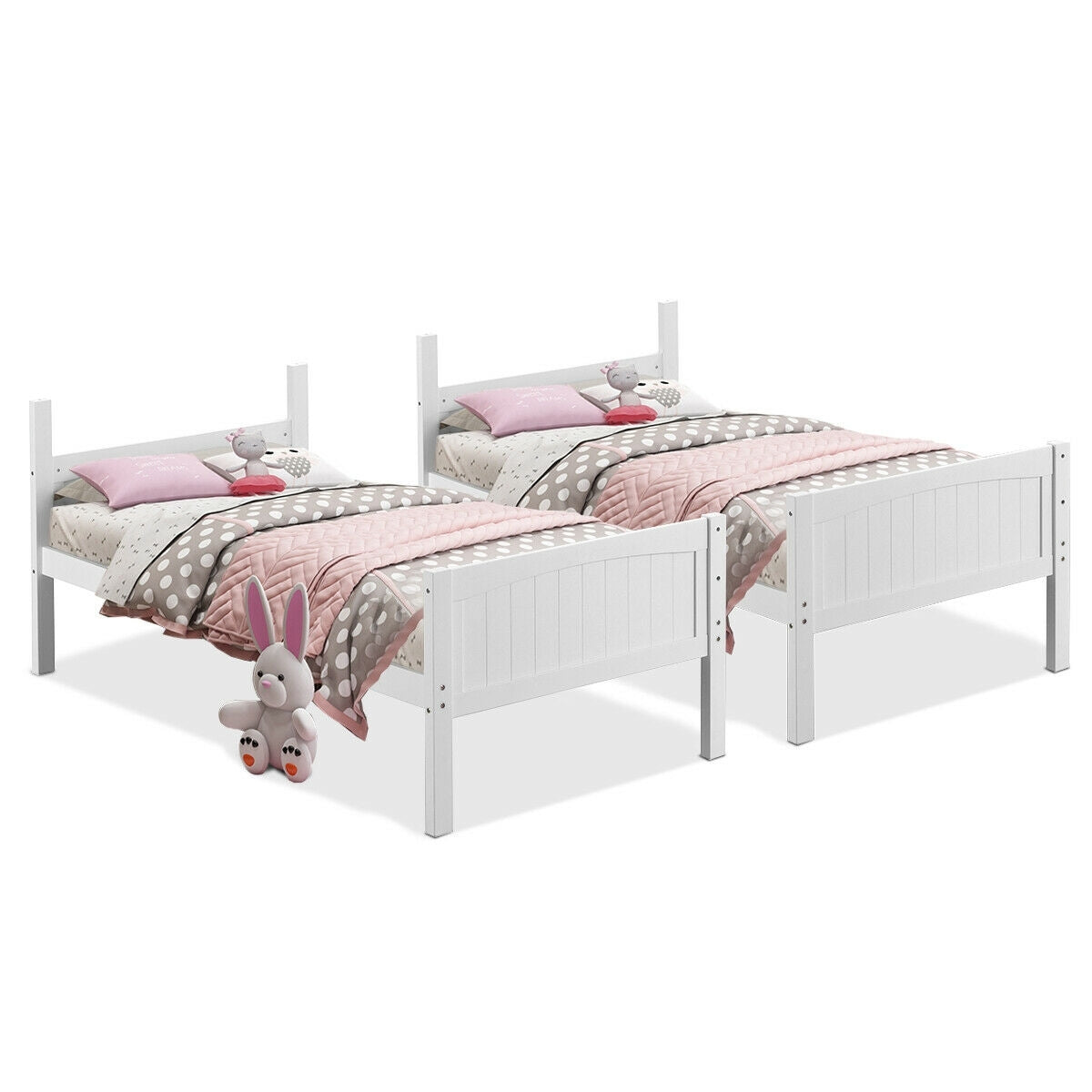 Twin Size Wooden Bunk Beds Convertible 2 Individual Beds-White