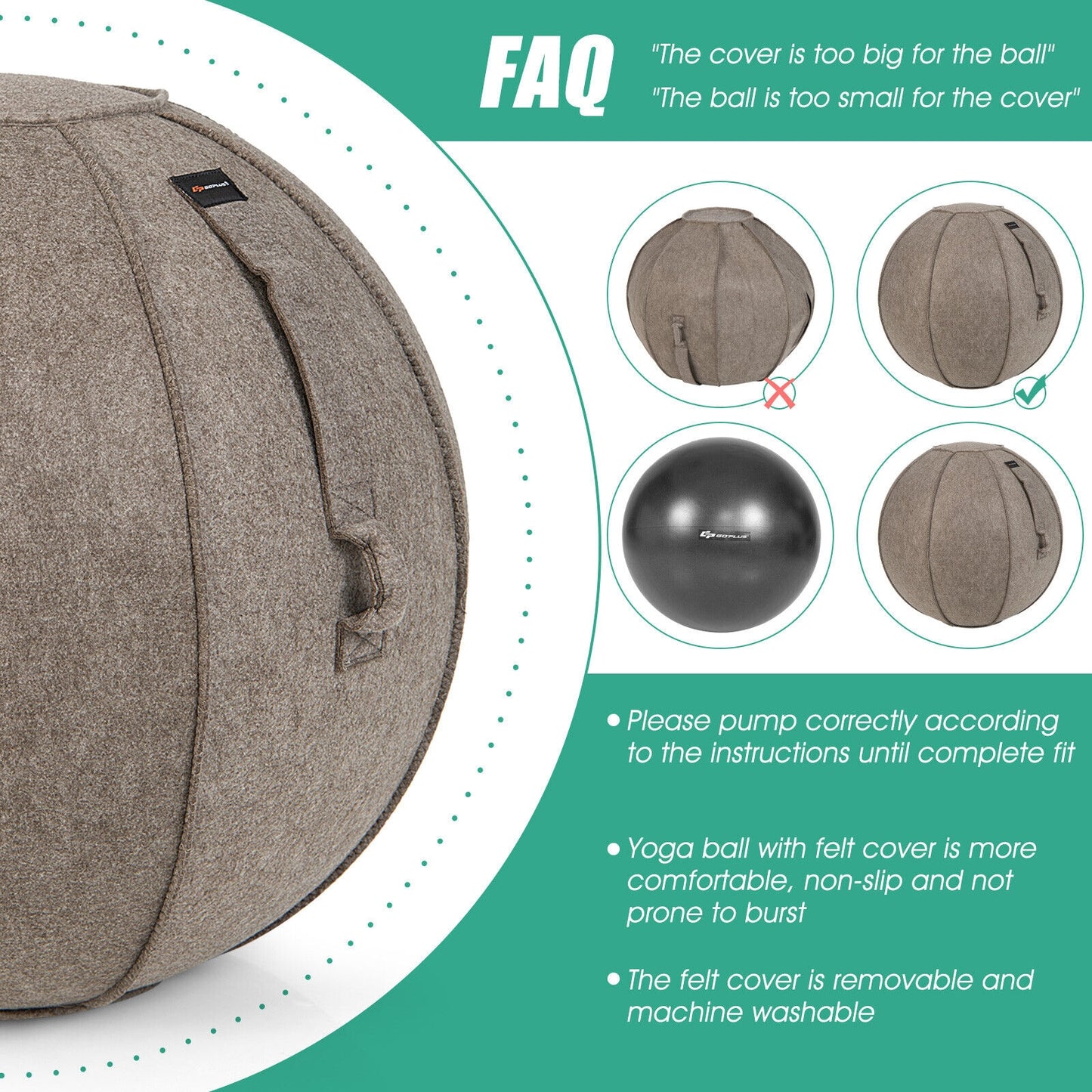 Yoga Sitting Ball with Felt Cover and Air Pump-Brown