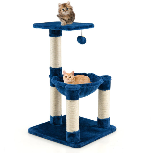 Multi-level Cat Tree with Scratching Posts and Cat Hammock-Blue