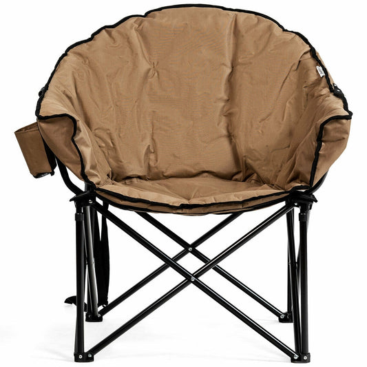 Folding Camping Moon Padded Chair with Carrying Bag-Brown